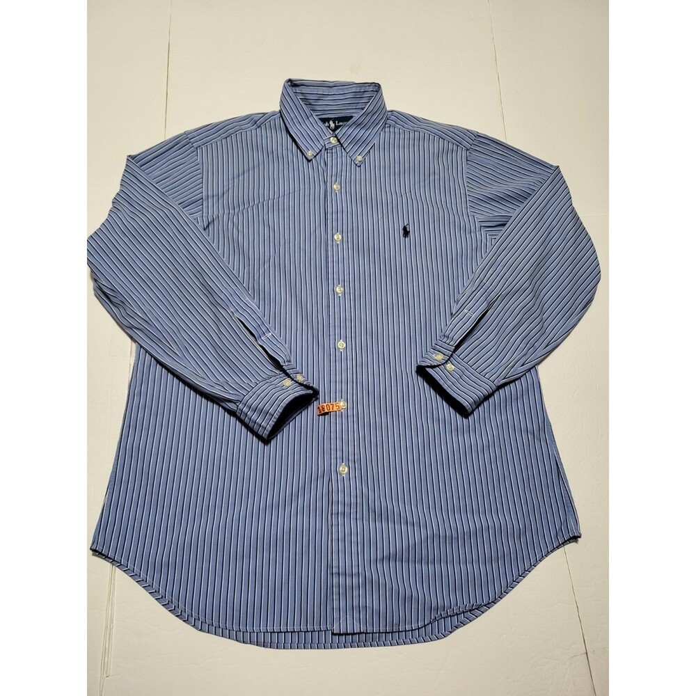 (#L8) Ralph Lauren Button Down Men's 16.5 32/33 Blue/white Stripes Long Sleeve